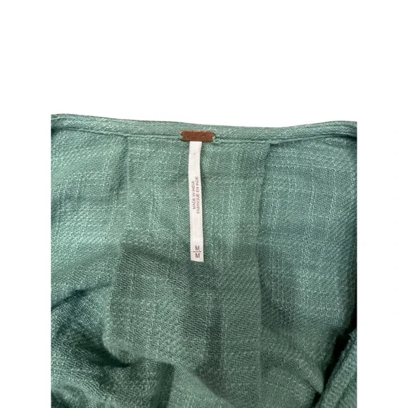 Free People Green Linen Blend Double Breasted Button Front Midi Dress M - Picture 3 of 4